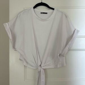 Zara White Tie-Front Crop Top